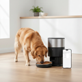 Veloura AutoFeed Pro lifestyle shot with dog